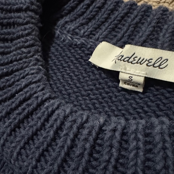 Madewell Wellesly Bobble Cotton Cropped Sweater-Sz S-Navy/Brown Pom Pom Detail - Picture 15 of 16